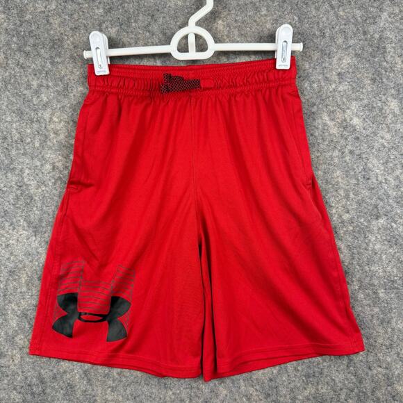 Under Armour Youth Boy’s Loose Athletic Shorts Pockets Red Black Gray Medium 355 - Picture 1 of 5